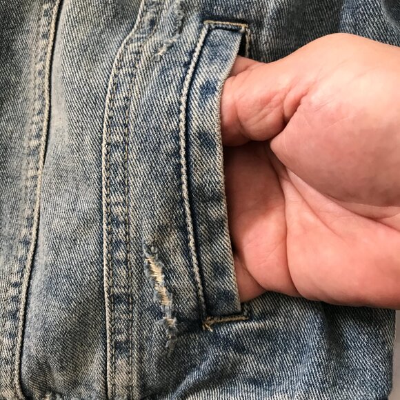 Free People Denim Jacket Women S Blue Hooded Distressed Button Up Long Sleeve - Picture 13 of 13